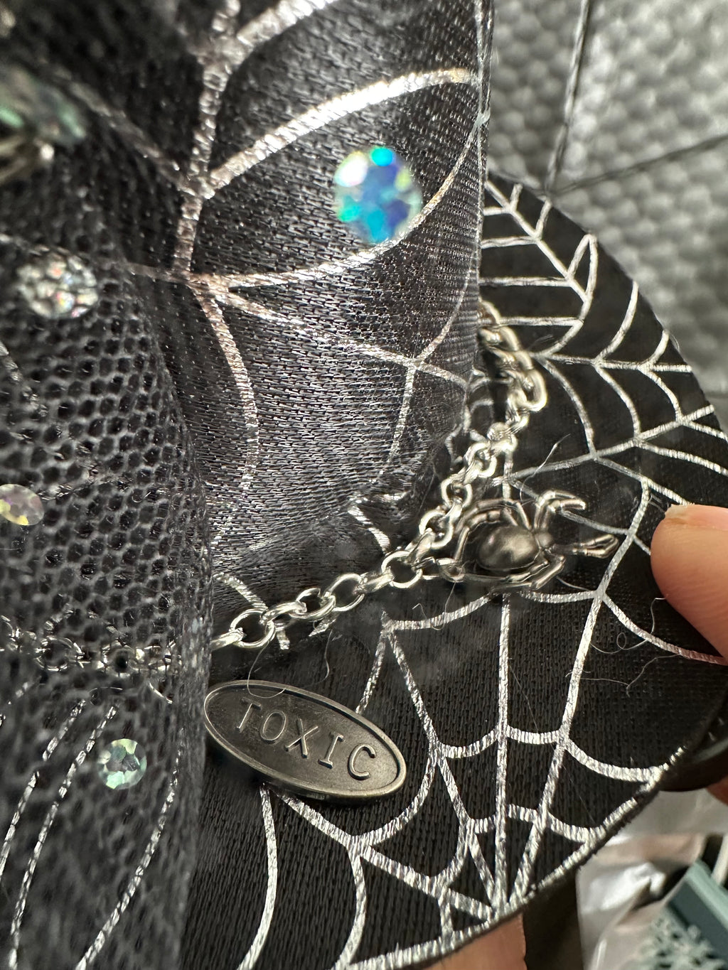 Mini Witch Hat Hair Clip with Spiderwebs, Feathers & Bracelet Charm Chain