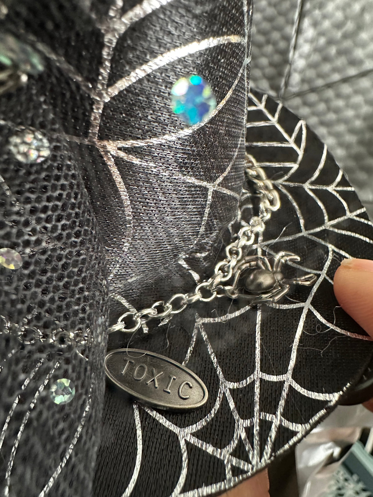 Mini Witch Hat Hair Clip with Spiderwebs, Feathers & Bracelet Charm Chain