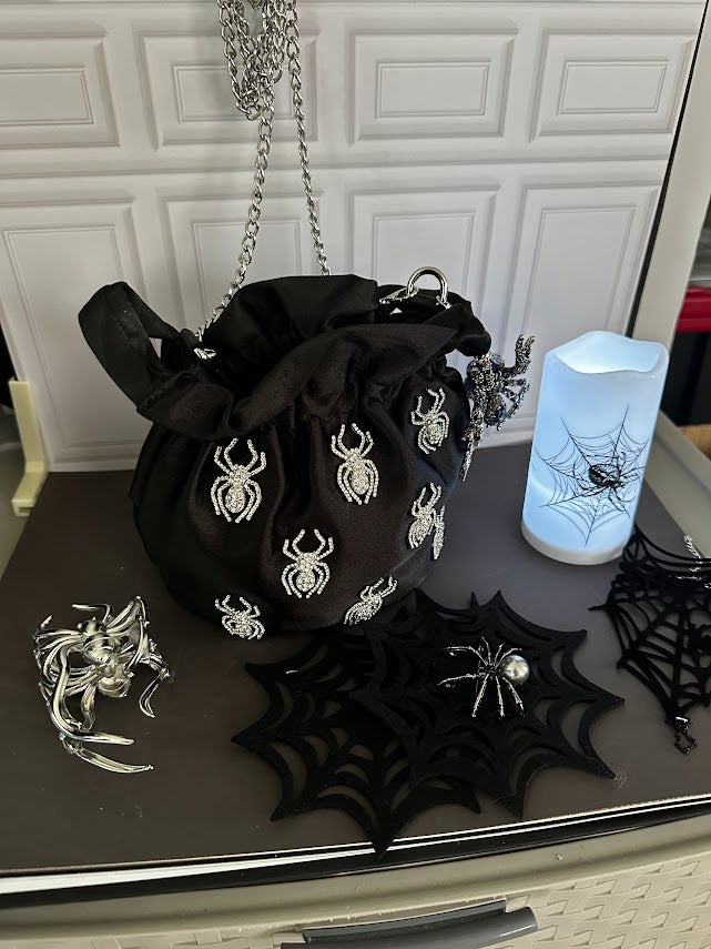 Spider Boo Basket – Spider Bucket Crossbody Bag, Web Bracelet, Brooch & More