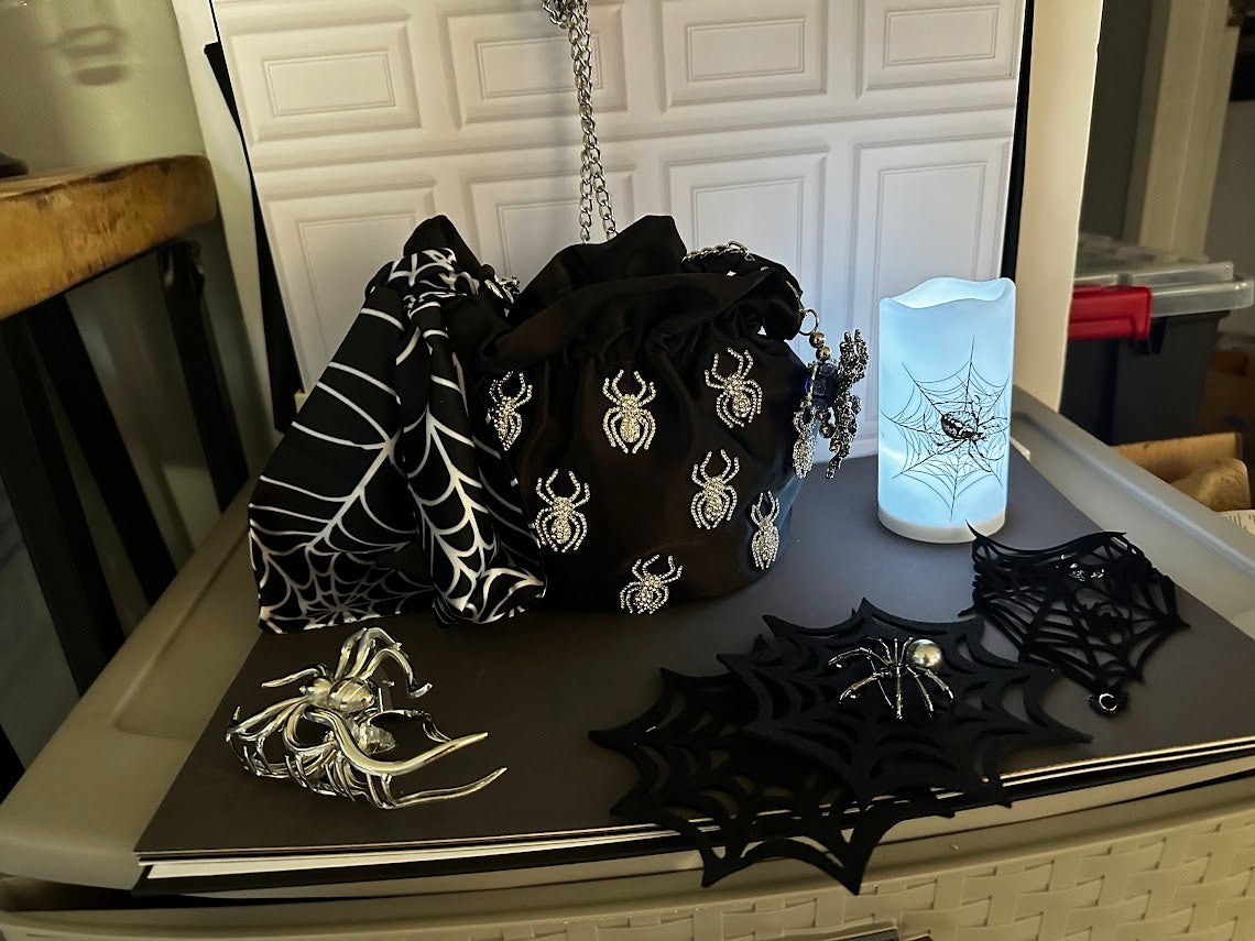 Spider Boo Basket – Spider Bucket Crossbody Bag, Web Bracelet, Brooch & More
