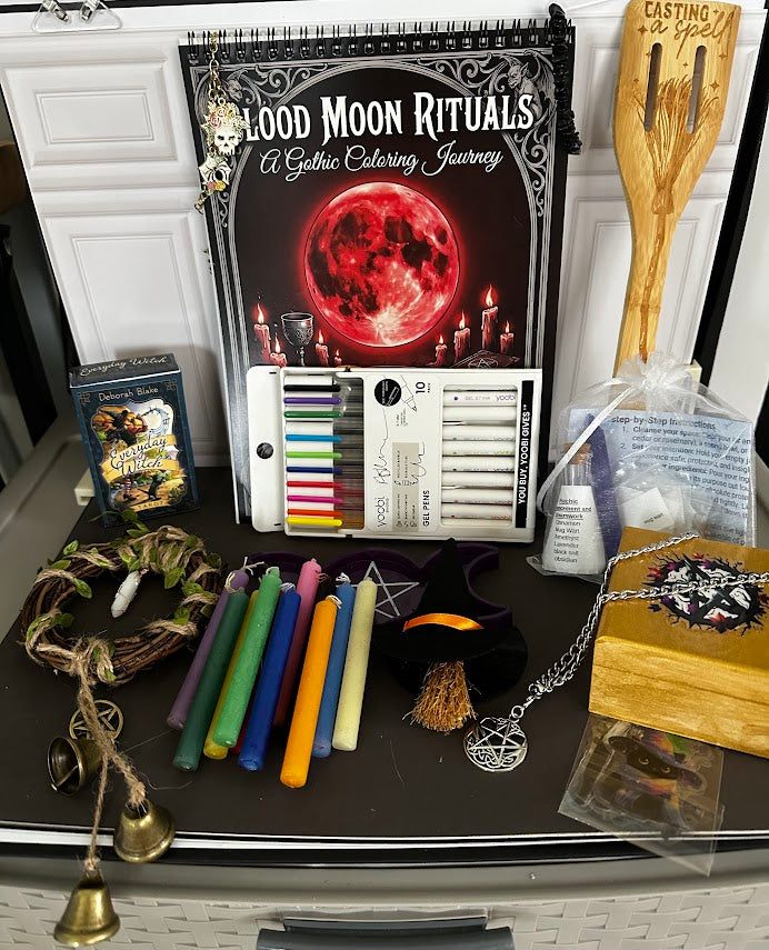 Witchy Boo Basket – Moon Ritual Coloring Book, Spell Jar Kit, Tarot & Charms