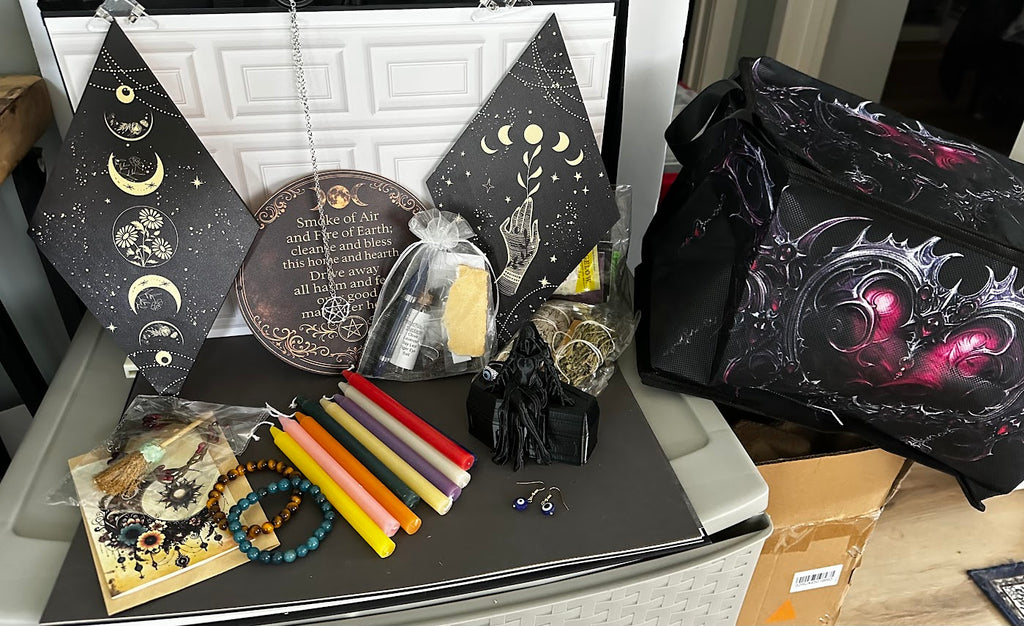 Witchy Boo Basket II – Protection Chant Sign, Esoteric Art, Evil Eye Jewelry & Spell Kit