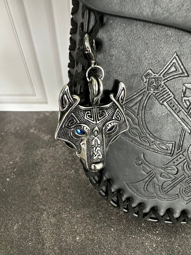 Black Viking Belt Pouch with Celtic Knotwork & Charms