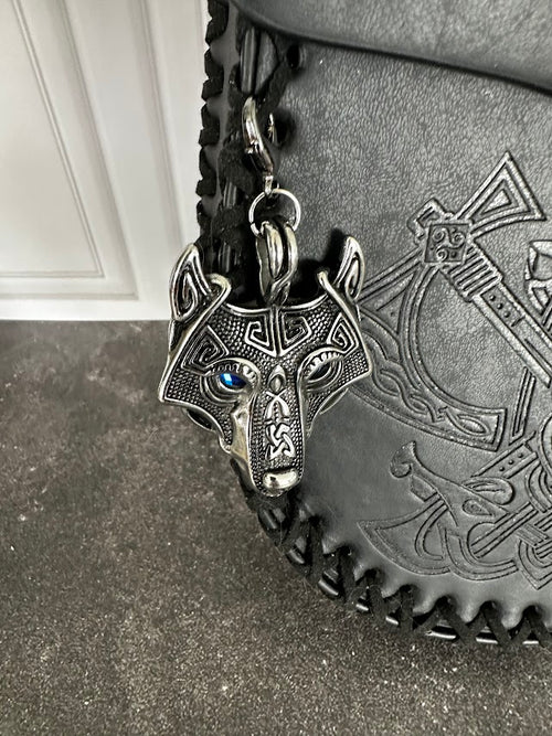 Black Viking Belt Pouch with Celtic Knotwork & Charms