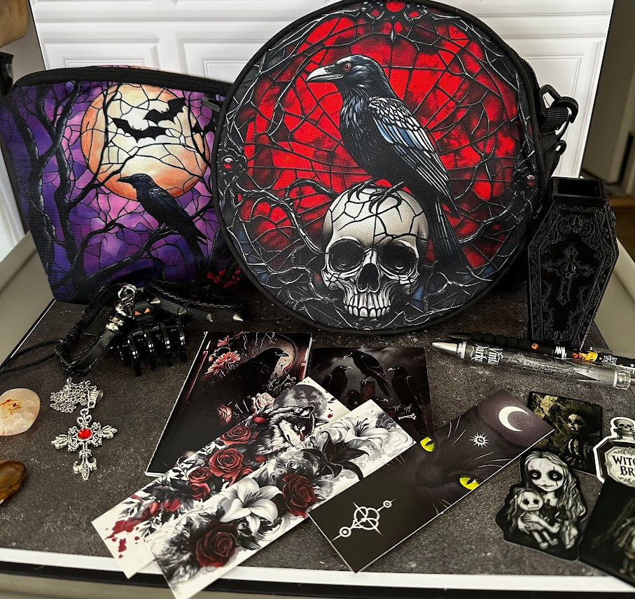 Gothic Raven & Skull Boo Box with Crossbody Bag