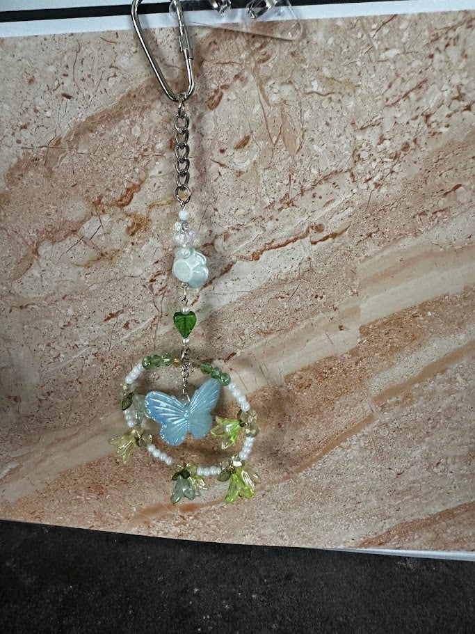 Sara’s Suncatchers – Selenite & Green Aventurine Butterfly Visor Charm