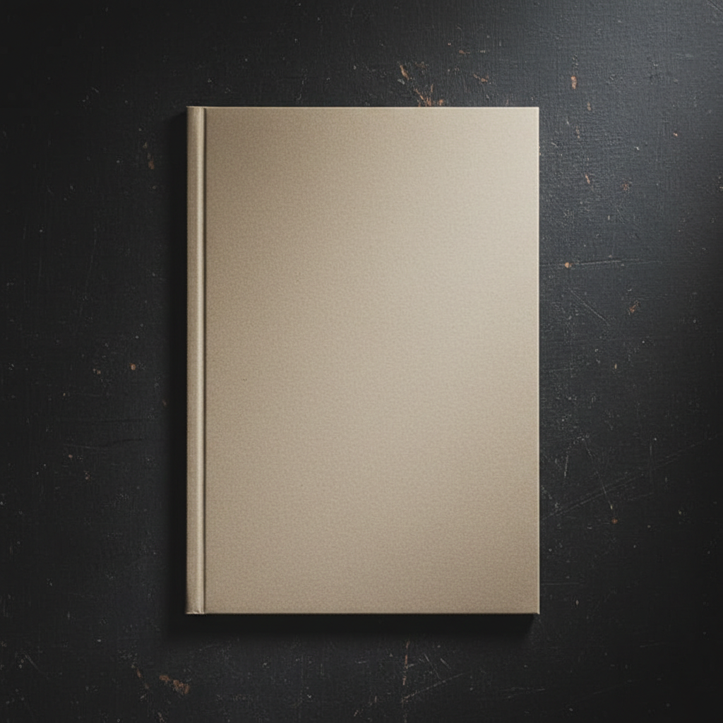 Lightweight blank paper journal with perfect bound spine on dark moody surface