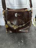 Chalieyr Brown Steampunk Shoulder Bag with Gear & Clock Charms