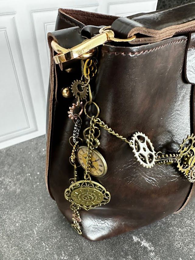 Chalieyr Brown Steampunk Shoulder Bag with Gear & Clock Charms