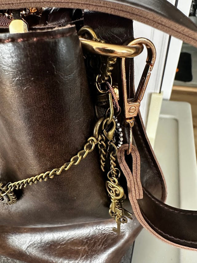 Chalieyr Brown Steampunk Shoulder Bag with Gear & Clock Charms