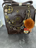 Brown Leather Steampunk Satchel with Removable Owl Charm