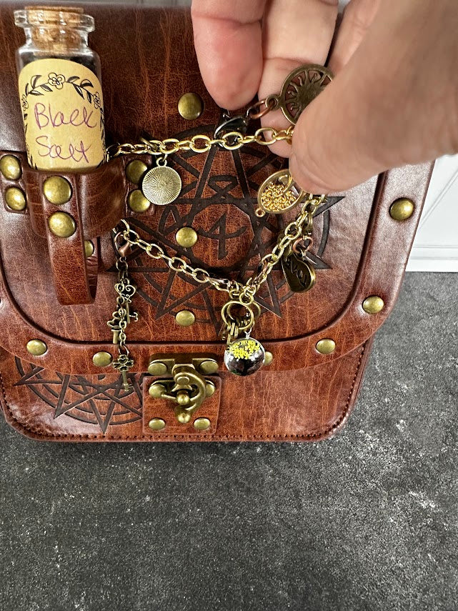 Brown Witchy Belt Pouch with Black Salt Jar & Charm Chain
