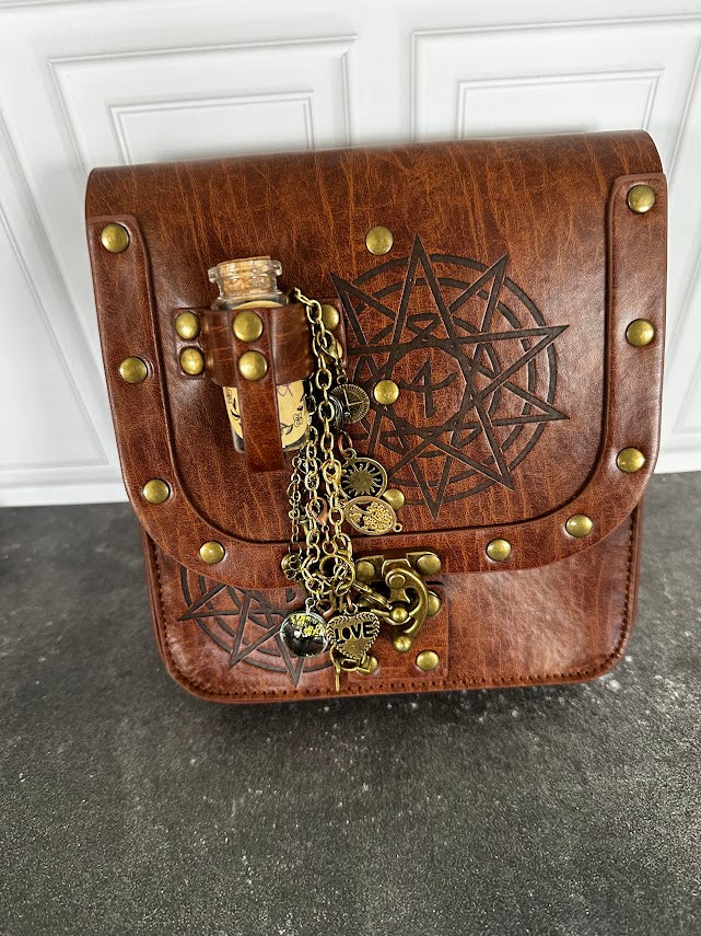 Brown Witchy Belt Pouch with Black Salt Jar & Charm Chain